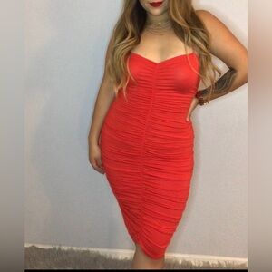 Red Ruched midi Dress new